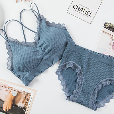 SVOKOR Seturi de lenjerie de corp cu volane solide pentru femei, cu bretele duble încrucișate, lenjerie elastică, costum de sutien fără cusături