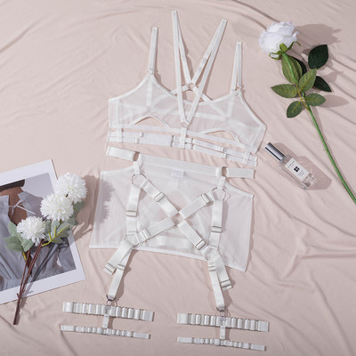 Ellolace Fine εσώρουχα ανοιχτό σουτιέν Σέξι εσώρουχα χωρίς λογοκρισία 4 τεμαχίων οικεία γυμνή γυναίκα χωρίς λογοκρισία Σετ ζώνης διαφανούς καλτσοδέτας