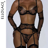 Lenjerie Ellolace Lenjerie sexy delicată Dantela de broderie pentru lenjerie Set sutien transparent și chiloți erotic intim pentru întreg