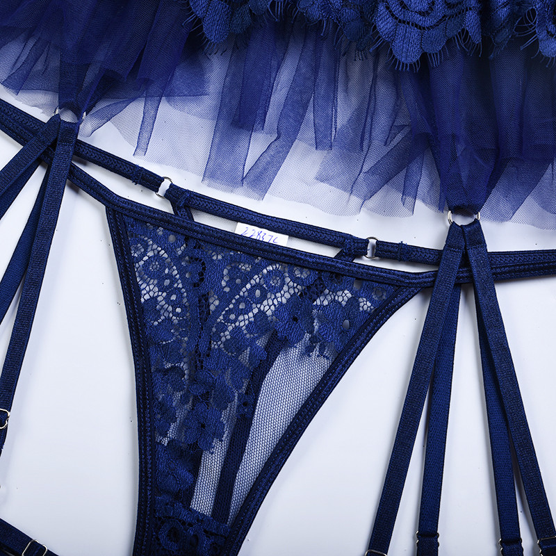 Set de sutien din dantelă, 3 piese Yimunancy Set de lenjerie sexy de lux pentru femei, plasă, mozaic, set de lenjerie de slip cu jartieră vintage