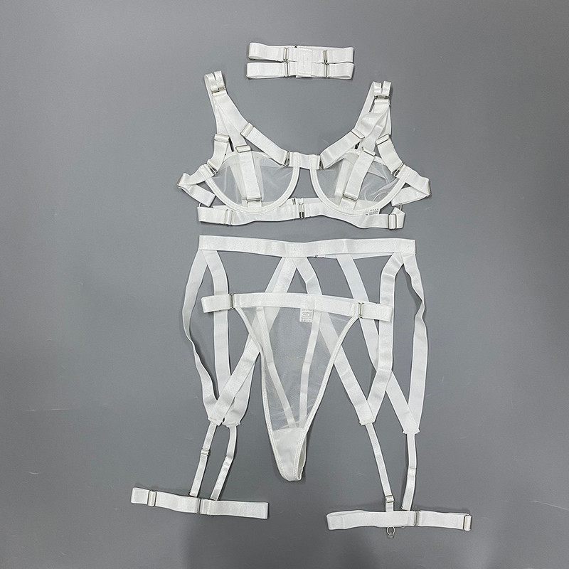 Ellolace donje rublje Seksi izdubljeno donje rublje od prozirne čipke Kompleti erotskih gaćica Komplet grudnjaka Push up podvezice Bilizna set