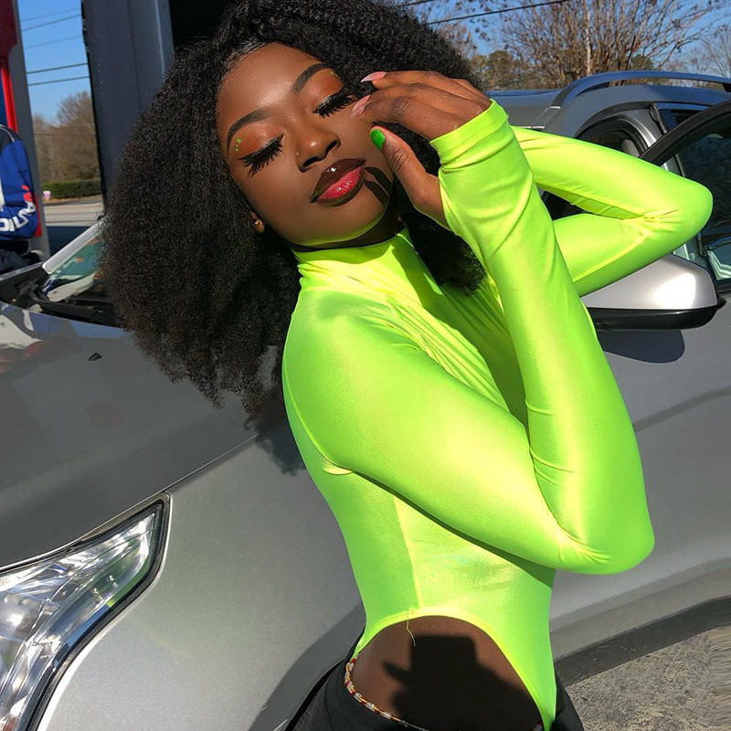 BKLD Seksi bodi dugih rukava 2020. proljeće Novi ženski modni jednobojni neonsko zeleni party Bodycon Clubwear Ženski jednodijelni bodi