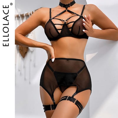 Ellolace Lenjerie Senzuală Bandaj Sexy Sutien Halter Thongs Suport ținută erotică Lenjerie de corp  în 5 piese Costum de lux necenzurat