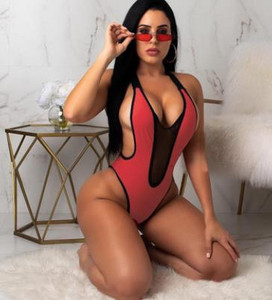 BKLD 2019 Body roșu în stil plajă de vară pentru femei, fără spate, cu decolteu în V adânc, body sexy, cu halter, fără mâneci, salopetă