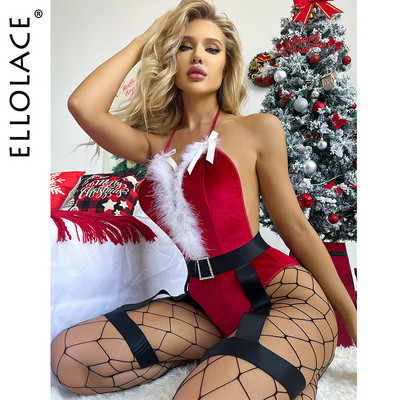 Χριστουγεννιάτικο φορμάκι Ellolace Φανταχτερό κορμάκι με φτερά με καλτσοδέτα Φεστιβάλ Σίσσυ Μπλούζες Βελούδινα ρούχα Κόκκινο ρομαντικό σέξι κοστούμι