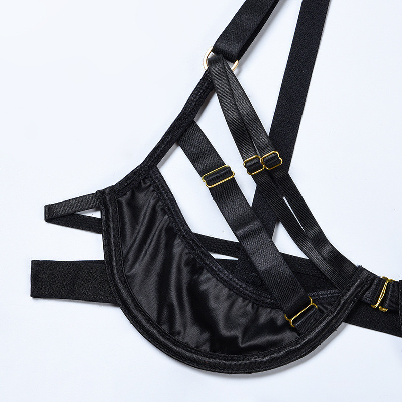 Lenjerie Ellolace Lenjerie de corp sexy Fancy Sutien scobit Kissy 3 piese Portjartiere cu ciorapi Set intim Fetish Fantasy