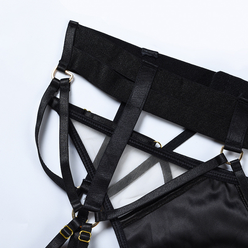 Lenjerie Ellolace Lenjerie de corp sexy Fancy Sutien scobit Kissy 3 piese Portjartiere cu ciorapi Set intim Fetish Fantasy