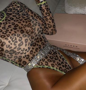 BKLD 2019 Body nou pentru femei Sexy Bodycon Clubwear petrecere de vară cu mânecă lungă leopard plasă transparentă Body femei salopete salopete