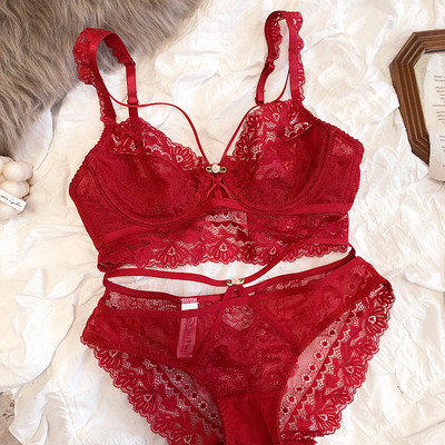 Prantsuse üliõhukesest pitsist läbipaistev terasrõngas suured rinnad väike seksikas peen haldjapesu komplekt suvine rinnakorv langerie