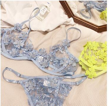 Σετ σουτιέν και σλιπ Γυναικεία εξαιρετικά λεπτά κεντημένα εσώρουχα σουτιέν κοστούμι κάτω από σύρμα υποστήριξη διαφανών σετ γυναικείων εσωρούχων