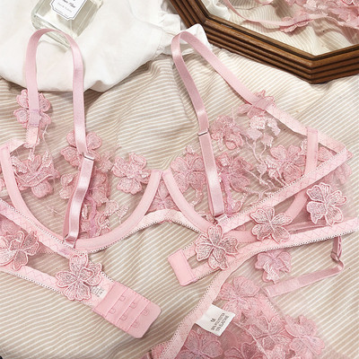 Σετ σουτιέν και σλιπ Γυναικεία εξαιρετικά λεπτά κεντημένα εσώρουχα σουτιέν κοστούμι κάτω από σύρμα υποστήριξη διαφανών σετ γυναικείων εσωρούχων