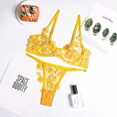 Σετ σουτιέν και σλιπ Γυναικεία εξαιρετικά λεπτά κεντημένα εσώρουχα σουτιέν κοστούμι κάτω από σύρμα υποστήριξη διαφανών σετ γυναικείων εσωρούχων