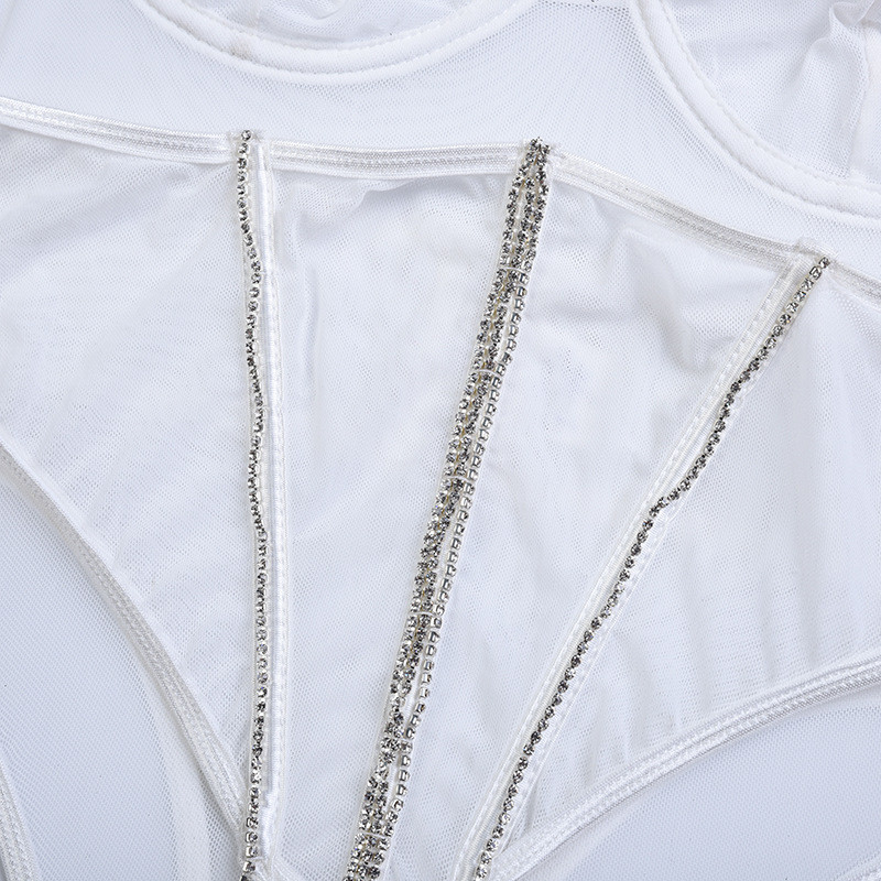 Yimunancy 2-daļīgs Rhinestone apakšveļas komplekts, caurspīdīgs siets, balts erotisks komplekts sieviešu spageti siksniņai, seksīgs īsu komplekts