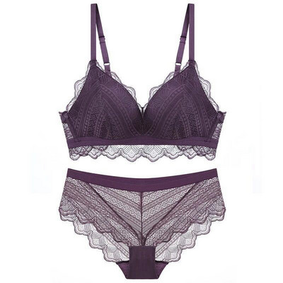 Čipkani ultra tanki trokutasti komplet bežičnog grudnjaka i gaćica Deep V Čipkasto donje rublje Djevojke Ženski komplet donjeg rublja Bijelo Crno Plavo Ljubičasto