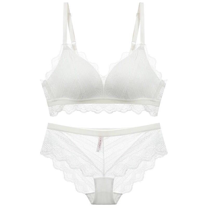 Čipkani ultra tanki trokutasti komplet bežičnog grudnjaka i gaćica Deep V Čipkasto donje rublje Djevojke Ženski komplet donjeg rublja Bijelo Crno Plavo Ljubičasto