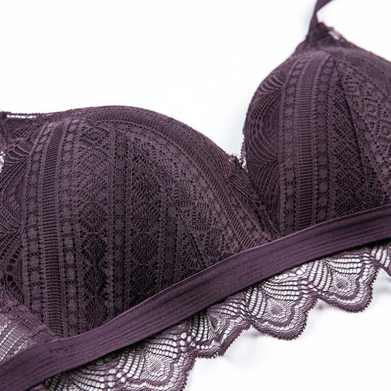 Čipkani ultra tanki trokutasti komplet bežičnog grudnjaka i gaćica Deep V Čipkasto donje rublje Djevojke Ženski komplet donjeg rublja Bijelo Crno Plavo Ljubičasto