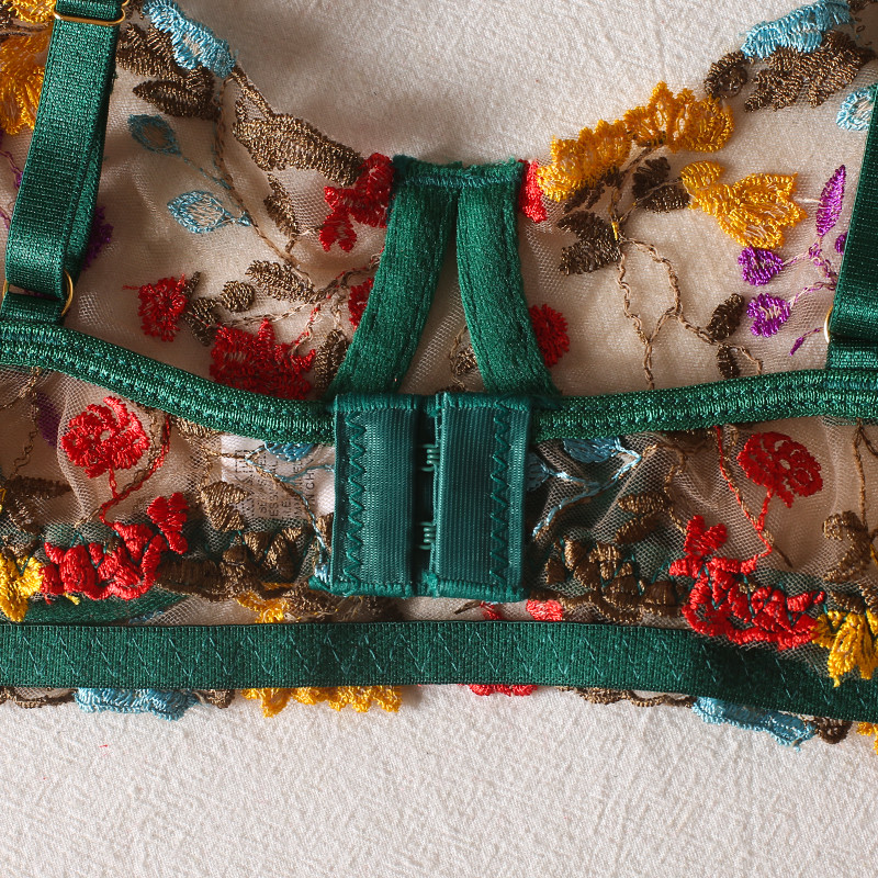 Σέξι προοπτική σουτιέν στρινγκ εσώρουχα σλιπ φλοράλ λουλουδάτο bralette ζώνη καλτσοδέτα με δαχτυλίδι ερωτικό σουτιέν τριών τεμαχίων και σετ εσώρουχο