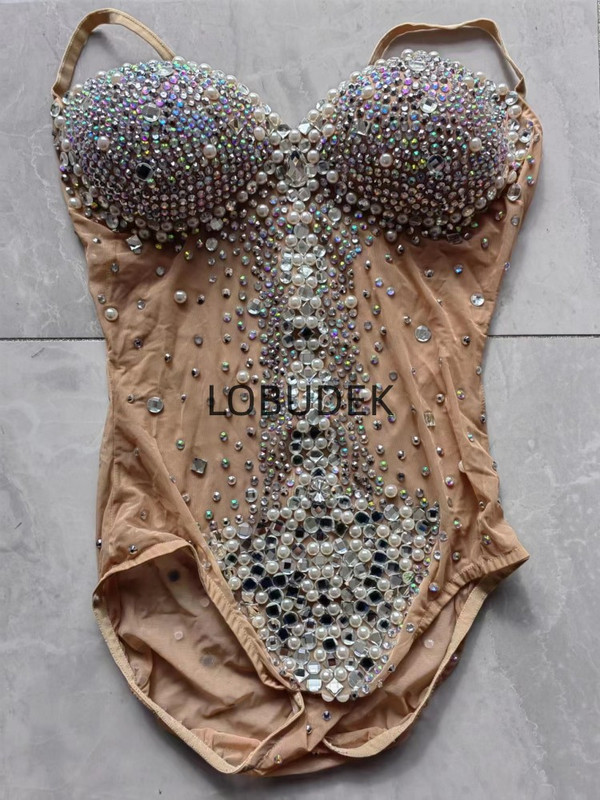 Seksikas Bodysuit ööklubi Sparkly Rhinestones must läbipaistva nahavärviga võrkkombine Lady Singer täiskasvanute lavakostüüm