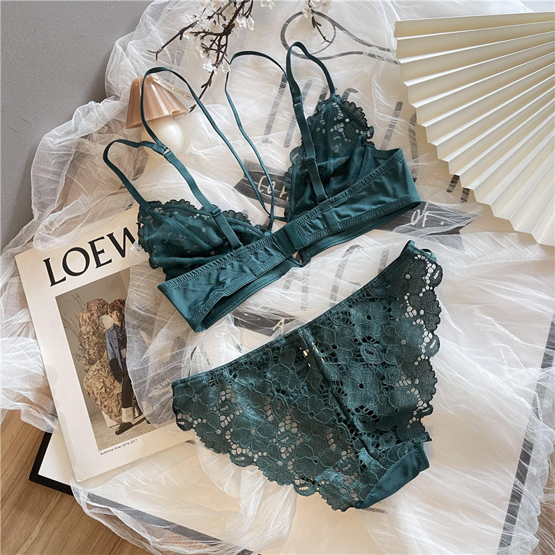 Francuski čipkasti bralette bez čeličnog prstena s trokutastom košaricom seksi komplet ultratankog grudnjaka s naramenicama velike grudi pokazuju malo donje rublje odijelo
