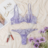 Prozirno donje rublje od čipke u tri točke, komplet donjeg rublja, komplet ultra tankog šupljeg grudnjaka s čeličnim prstenom