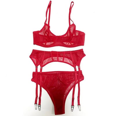 Seksikas pitsvõrgust läbipaistvad rinnahoidjapükste komplekt kolmnurkne tass väike rinnakorv rinnahoidja terasrõngas naiste pesu kolmeosaline komplekt