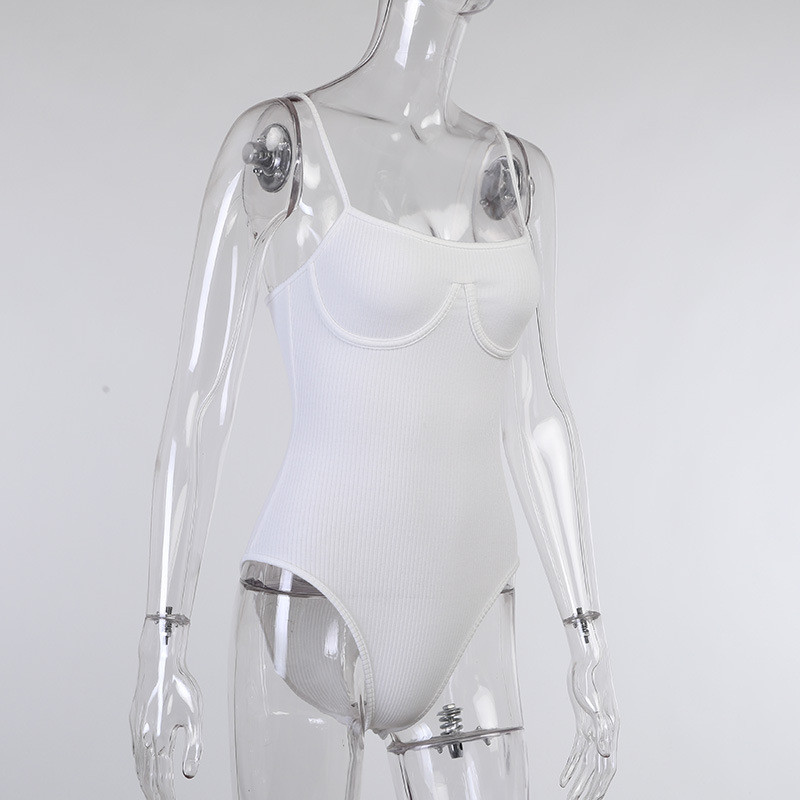 BKLD Fashion New One Piece Outfit Naiste Body Seksikas spagetirihm ühevärviline valge õhuke Bodycon Clubwear soonikuga kombinesoon