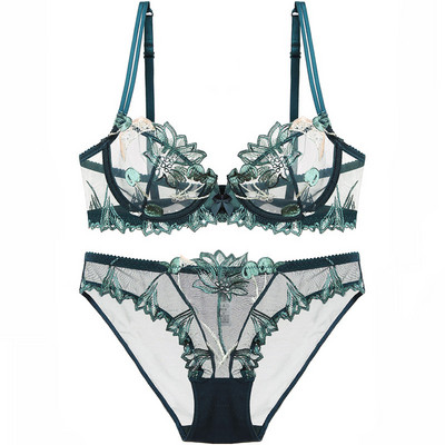 Seksi ultra tanki grudnjak i gaćice s izvezenim nabranim cvjetnim grudnjakom, kompleti grudnjaka sa žicama, ružičasto žensko donje rublje, gaćice