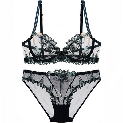 Seksi ultra tanki grudnjak i gaćice s izvezenim nabranim cvjetnim grudnjakom, kompleti grudnjaka sa žicama, ružičasto žensko donje rublje, gaćice