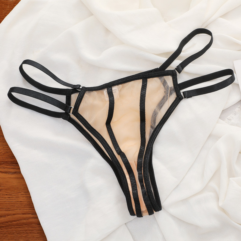 Bralet sexy din dantelă ultra-subțire perspectivă tentație set sutien solid Pantaloni T transparent Lenjerie de damă Lenjerie intimă cu inel de oțel