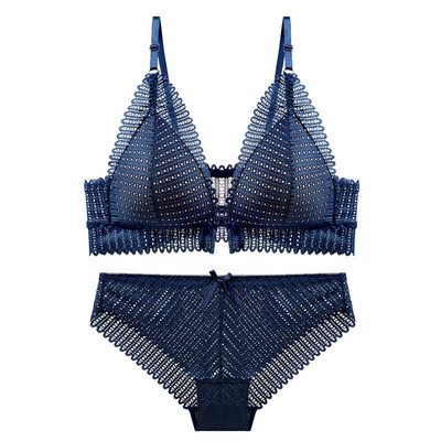 Set de lenjerie sexy Sutiene cu închidere în față cu dantelă pentru femei Lenjerie de corp fără sudură Sutien Push Up Lenjerie fără fir Slip bralette fără spate