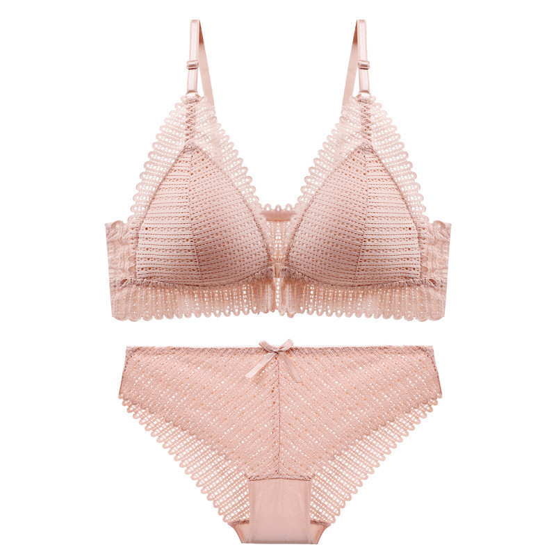 Set de lenjerie sexy Sutiene cu închidere în față cu dantelă pentru femei Lenjerie de corp fără sudură Sutien Push Up Lenjerie fără fir Slip bralette fără spate