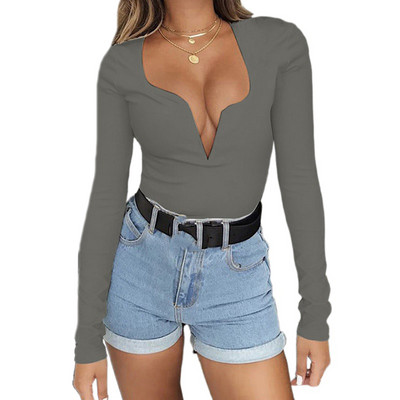 YSDNCHI Salopete negre sexy Skinny cu mânecă lungă Combi pentru femei Moda Body Mujer Salopete Salopete Streetwear Top alb