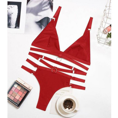 Σέξι εσώρουχα 4 τεμαχίων Διαφανές Δαντέλα Lenceria Σουτιέν Εσωρούχων Ερωτικά Σετ Άνευ ραφής Γυναικεία οικεία στολή για σεξ Κοστούμια 