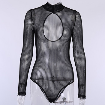 BKLD Секси едно парче гащеризон без гръб Нощен клуб Mesh See Through Club Wear Пролет 2021 Ново черно боди Дамско боди с дълъг ръкав