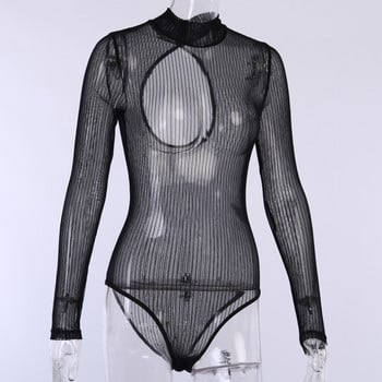 BKLD Секси едно парче гащеризон без гръб Нощен клуб Mesh See Through Club Wear Пролет 2021 Ново черно боди Дамско боди с дълъг ръкав