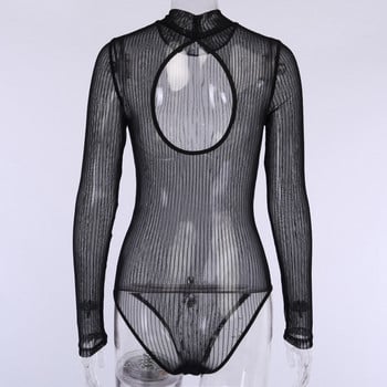 BKLD Секси едно парче гащеризон без гръб Нощен клуб Mesh See Through Club Wear Пролет 2021 Ново черно боди Дамско боди с дълъг ръкав