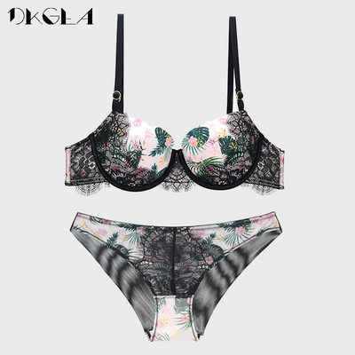 Κλασικό μαύρο σετ εσωρούχων Σέξι σουτιέν με εκτύπωση μόδας Push Up Σετ εσώρουχα με χοντρά βαμβακερά σουτιέν με δαντέλα γυναικεία εσώρουχα