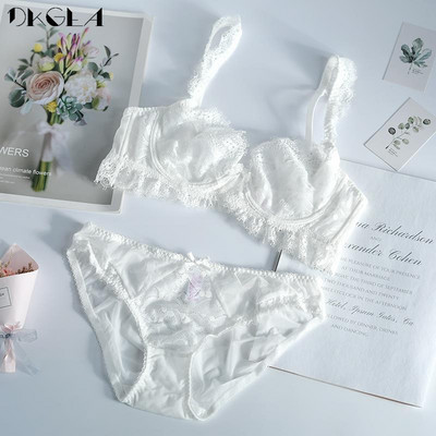 Set de sutien și chiloți sexy pentru femei noi Sutien roz Transparent Set de lenjerie de corp de dimensiuni mari, dantela, broderie, lenjerie de marca ultrasubțire