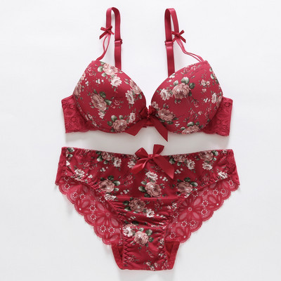 Set de lenjerie cu broderie sutiene florale pentru femei, set de chiloți sexy push up cu fundă subțire