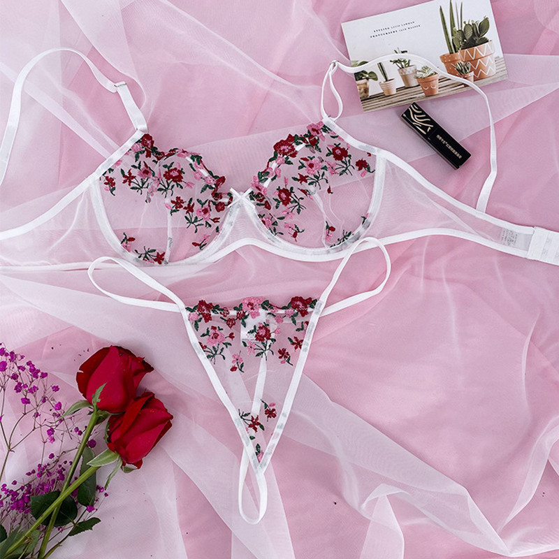 Σέξι Διάφανα Γυναικεία Εσώρουχα Δαντέλα Κέντημα Floral Σουτιέν Στινγκ Thin Mesh See-Through Bralette Γυναικεία ερωτικά εσώρουχα