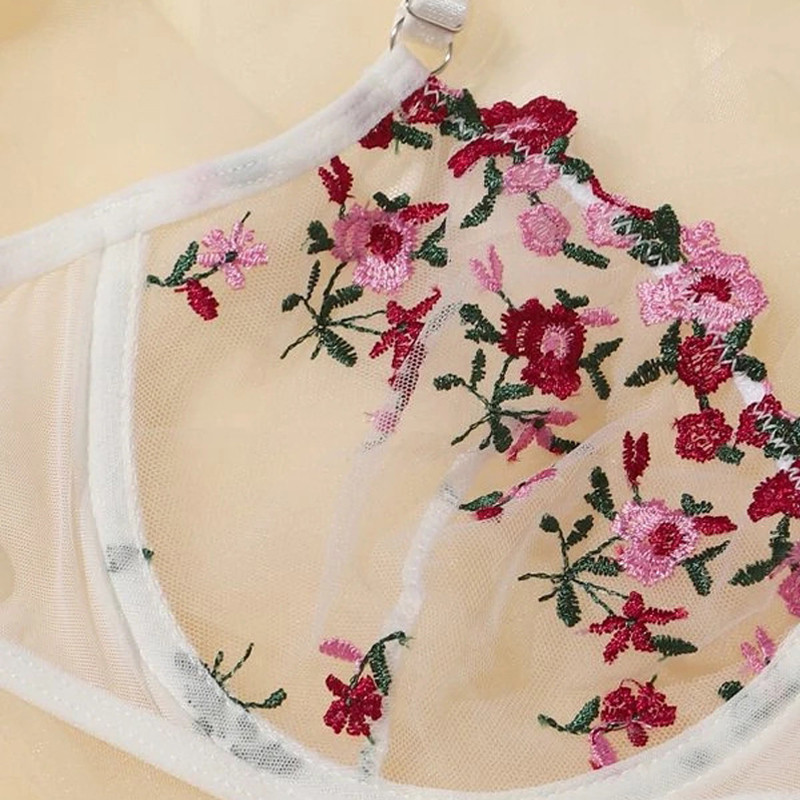 Σέξι Διάφανα Γυναικεία Εσώρουχα Δαντέλα Κέντημα Floral Σουτιέν Στινγκ Thin Mesh See-Through Bralette Γυναικεία ερωτικά εσώρουχα