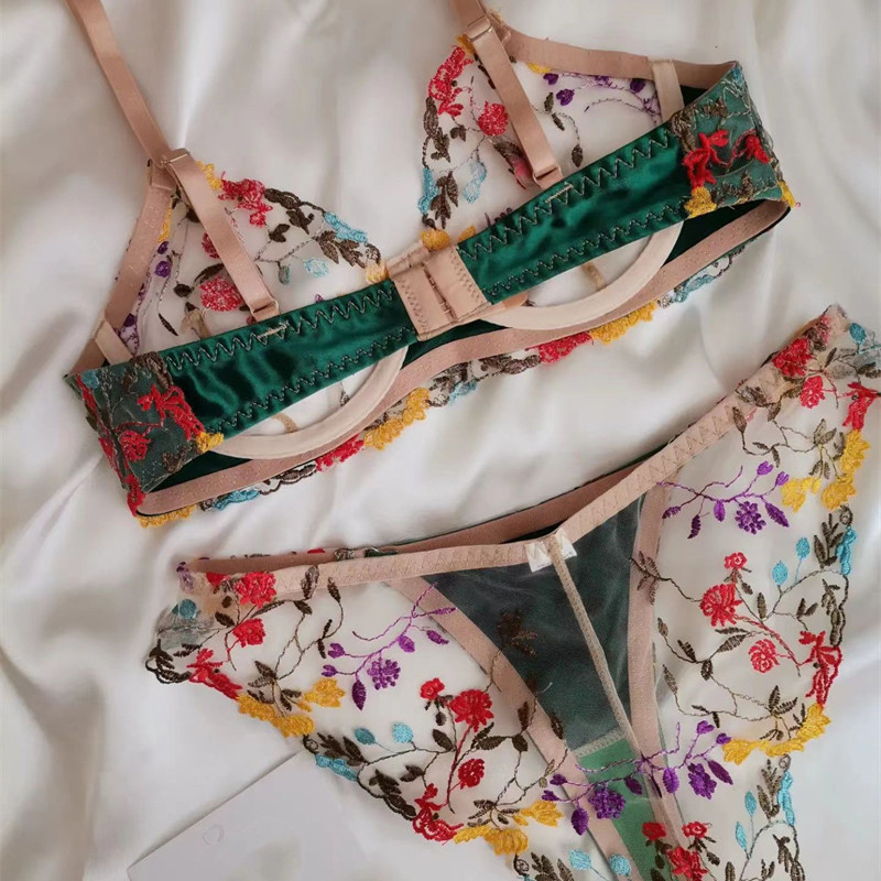 VOTERBO väljamõeldud naistepesu, pitsist läbipaistev tikandiga rinnahoidjakomplekt õhukese võrguga läbipaistva seksika aluspesu erootilise pesu komplektid