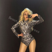 Femei Cântăreață Dans Scenă Îmbrăcăminte cu strasuri strălucitoare Body negru elastic pentru femei, petrecere de aniversare, seară, ținută de sărbătoare