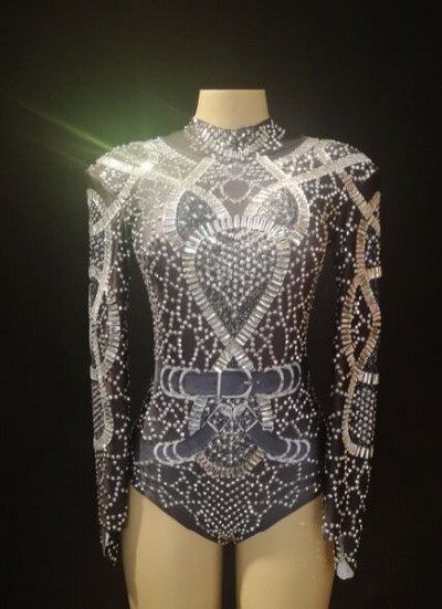 Femei Cântăreață Dans Scenă Îmbrăcăminte cu strasuri strălucitoare Body negru elastic pentru femei, petrecere de aniversare, seară, ținută de sărbătoare