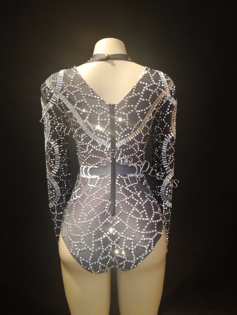 Femei Cântăreață Dans Scenă Îmbrăcăminte cu strasuri strălucitoare Body negru elastic pentru femei, petrecere de aniversare, seară, ținută de sărbătoare