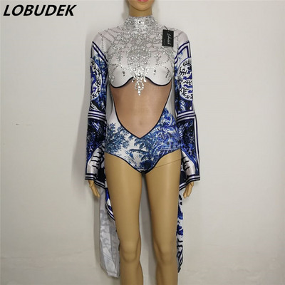 Säravate kividega seksikas body Pagoda varrukatega trikoo kombinesoon särav Crystals kostüüm Ööklubi Party DJ esinemisriietus