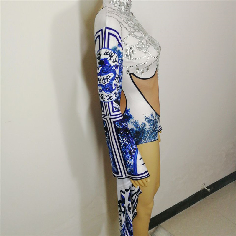 Säravate kividega seksikas body Pagoda varrukatega trikoo kombinesoon särav Crystals kostüüm Ööklubi Party DJ esinemisriietus