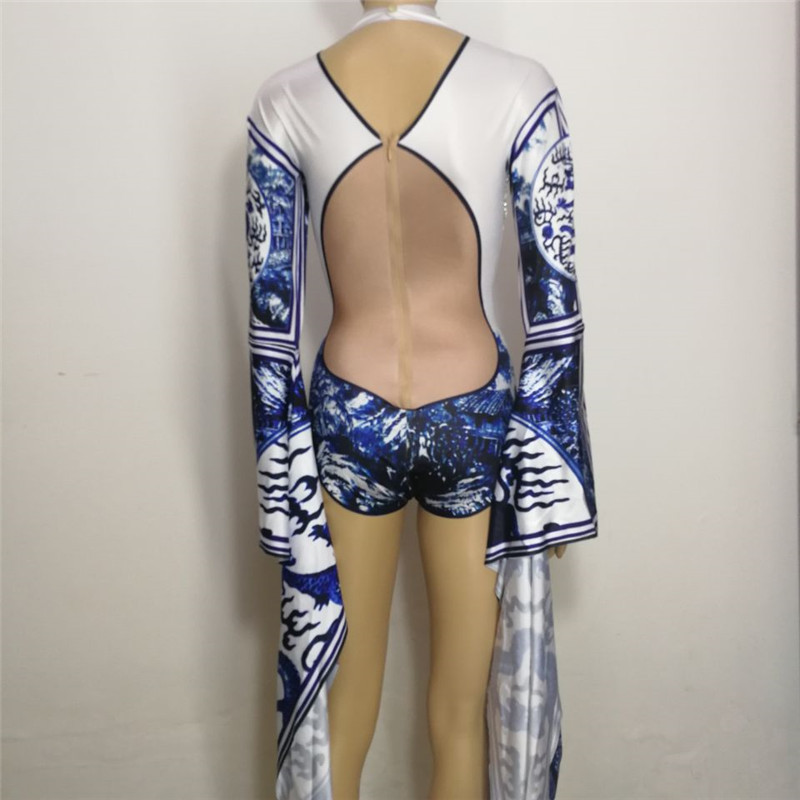 Säravate kividega seksikas body Pagoda varrukatega trikoo kombinesoon särav Crystals kostüüm Ööklubi Party DJ esinemisriietus