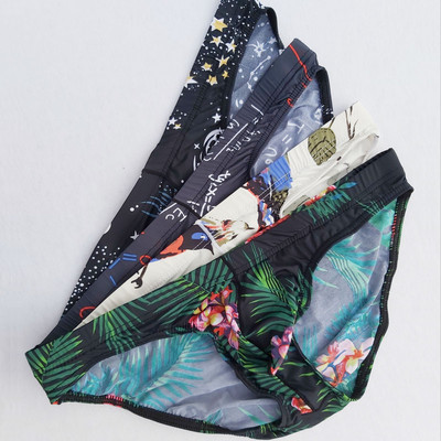 4 τεμ/Lot Ανδρικά σέξι σλιπ με εμπριμέ αναπνεύσιμο μαλακό εσώρουχο Cucea σώβρακο Άνετο  παντελόνι Cueca ανδρικό εσώρουχο ST77-1