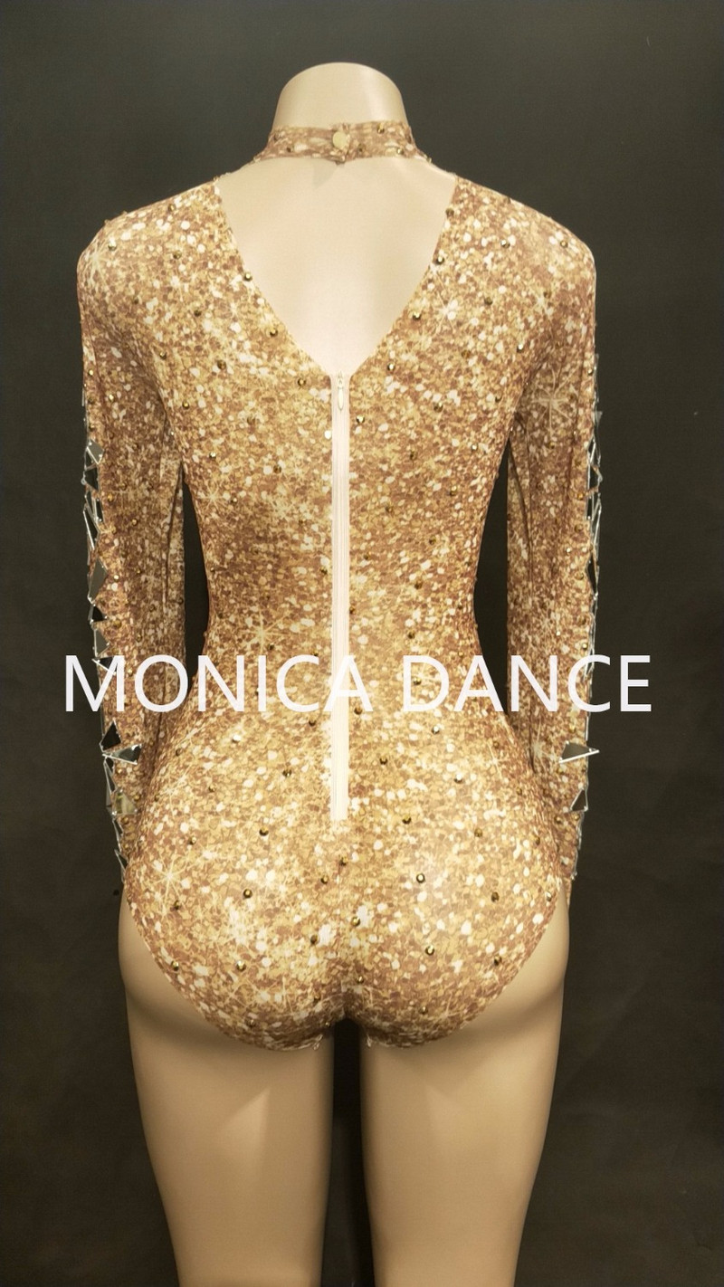 Naiste Sexy Gold Net Yarn Bodysuit Full Silver Bling Sparkling Mirrors Jumpsuit ööklubi peolava kandmine Singer Dance Bodysuit